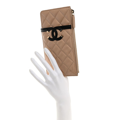 Chanel Caviar Quilted Filigree Classic Flat Wallet Pouch Beige Black 2 of 7