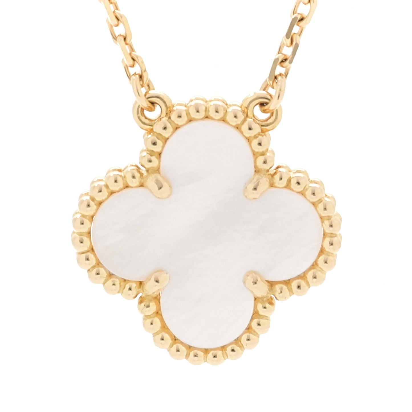 18K Yellow Gold Mother of Pearl Vintage Alhambra Pendant Necklace