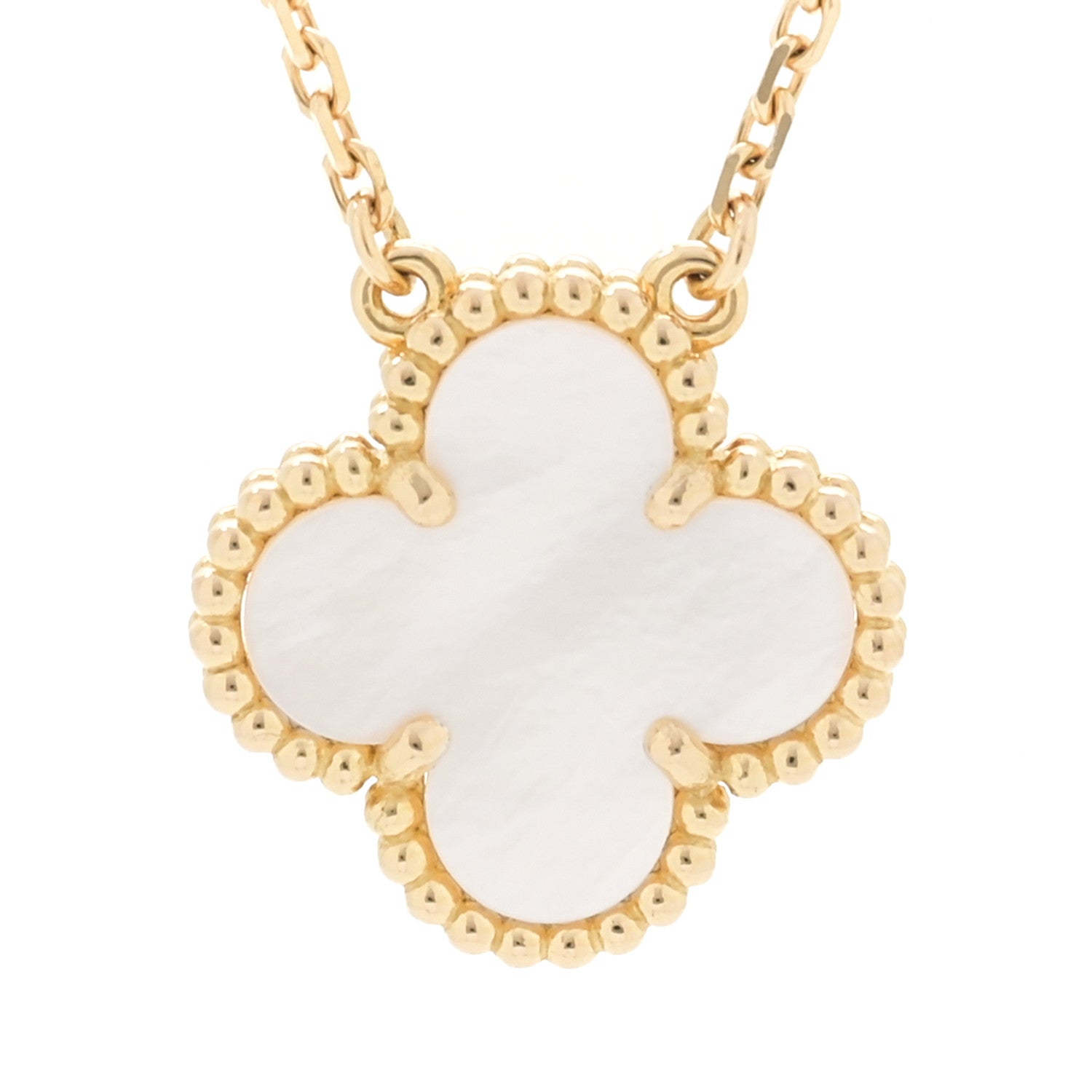 Van Cleef & Arpels 18K Yellow Gold Mother of Pearl Vintage Alhambra Pendant Necklace 4 of 7