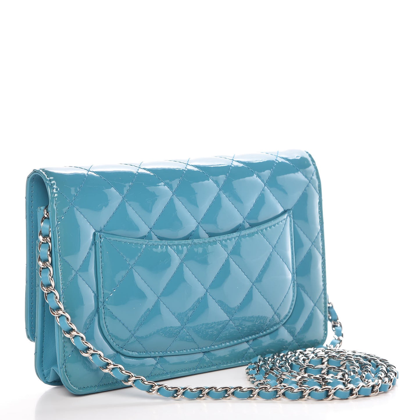 Patent Quilted Wallet On Chain WOC Turquoise Blue