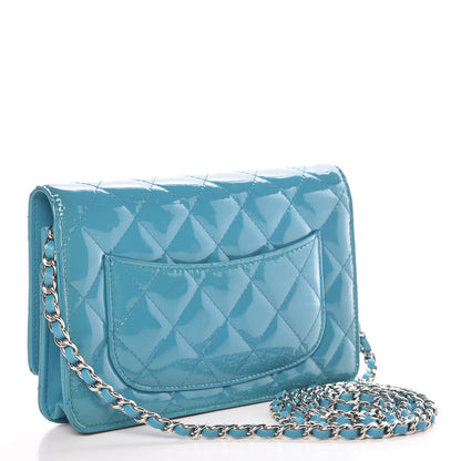 Chanel Patent Quilted Wallet On Chain WOC Turquoise Blue 3 of 11