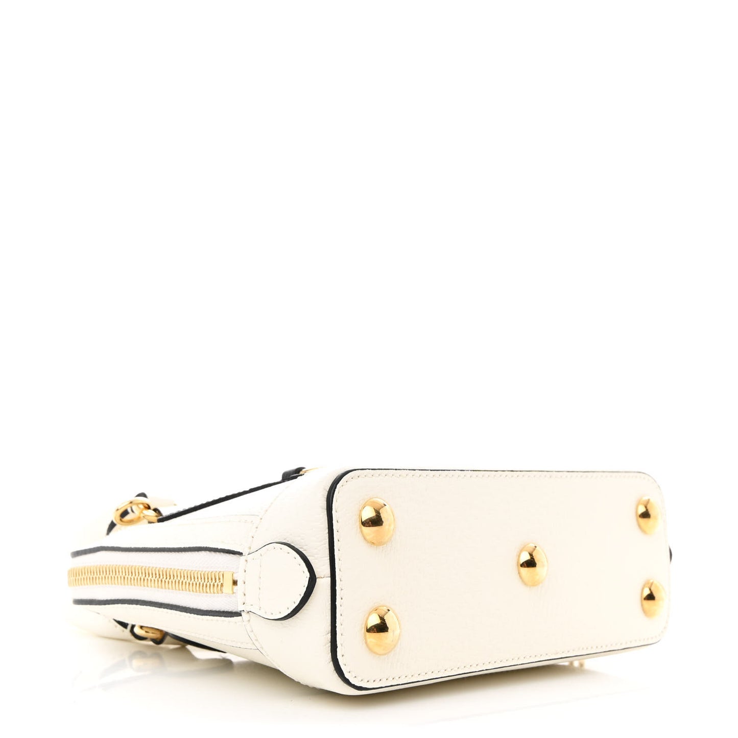 X ADIDAS Textured Dollar Calfskin Web Trefoil Mini Horsebit 1955 Top Handle Bag Off White Black