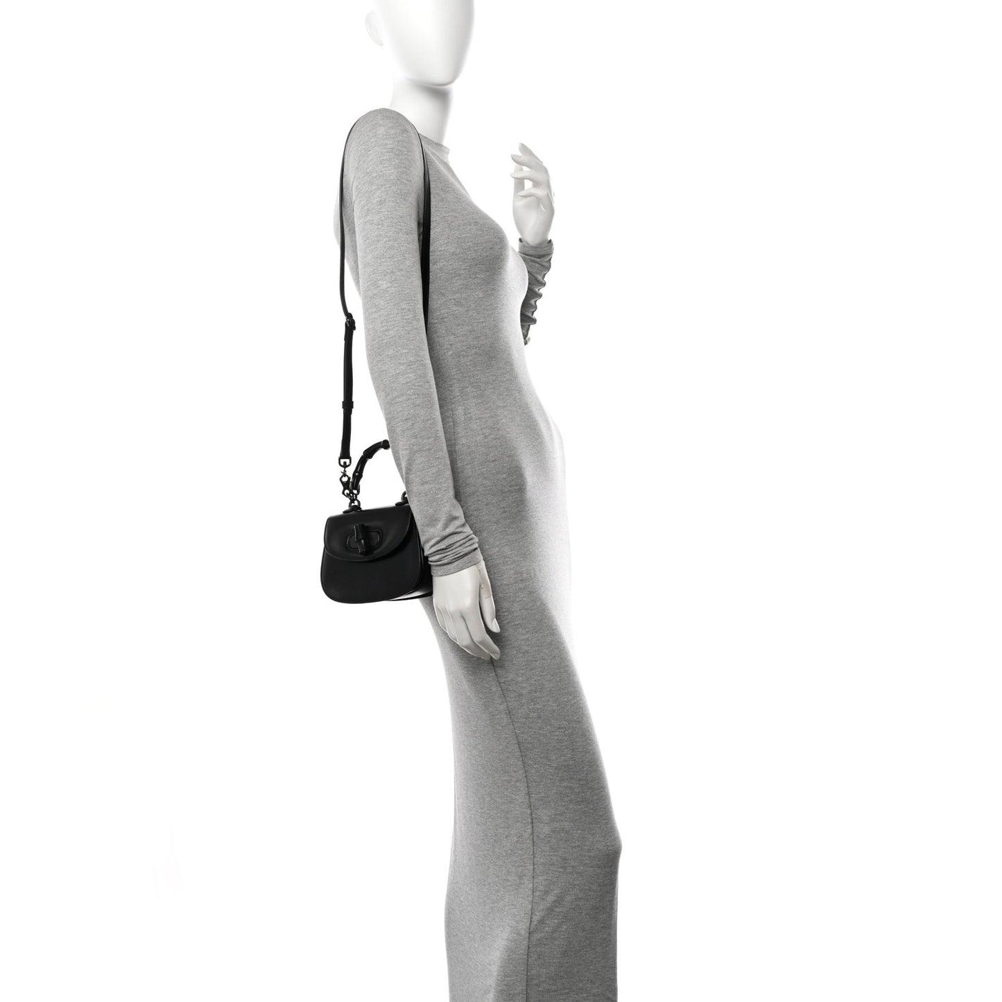 Boarded Dyana Lux Calfskin Web Monochrome Mini Bamboo 1947 Top Handle Bag Black