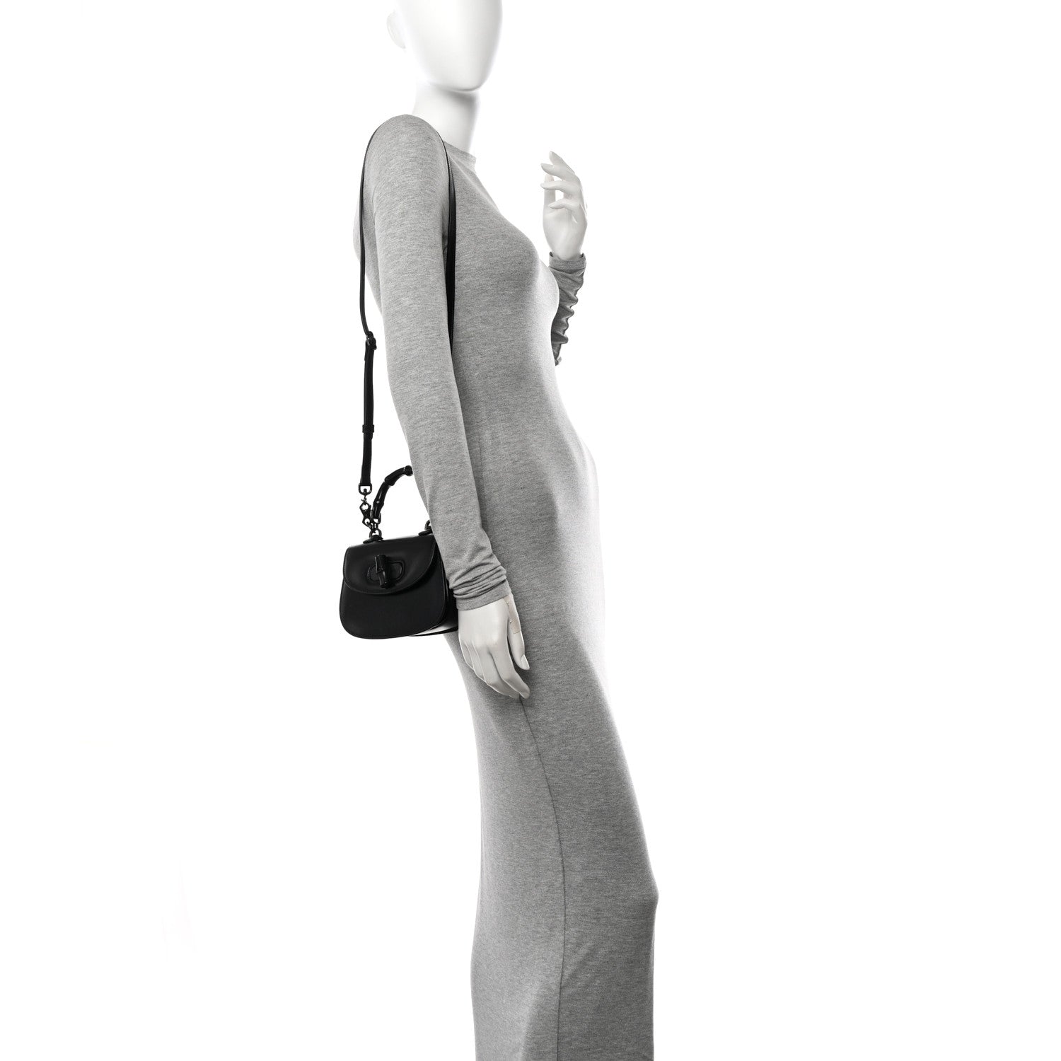 Gucci Boarded Dyana Lux Calfskin Web Monochrome Mini Bamboo 1947 Top Handle Bag Black 2 of 11