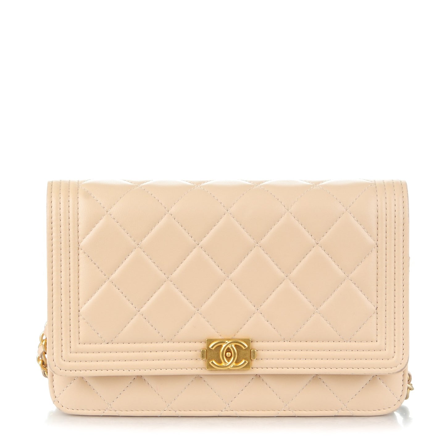 Lambskin Quilted Boy Wallet On Chain WOC Beige