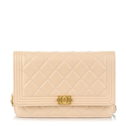 Chanel Lambskin Quilted Boy Wallet On Chain WOC Beige 1 of 8