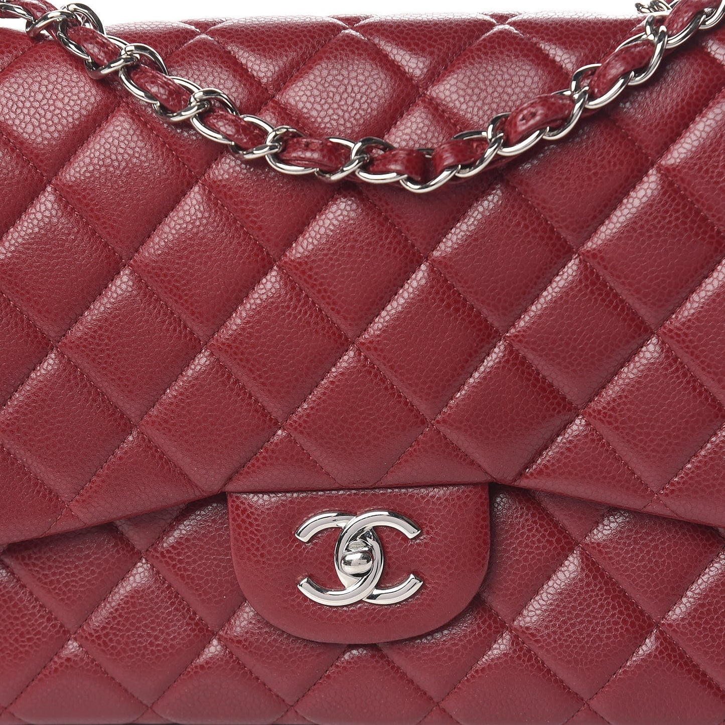 Caviar Quilted Jumbo Single Flap Dark Red