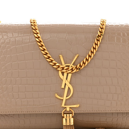 Saint Laurent Calfskin Crocodile Embossed Medium Classic Monogram Kate Tassel Satchel Dark Beige 7 of 11