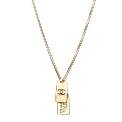 Chanel ID Dog Tag Charm Necklace Gold 1 of 7