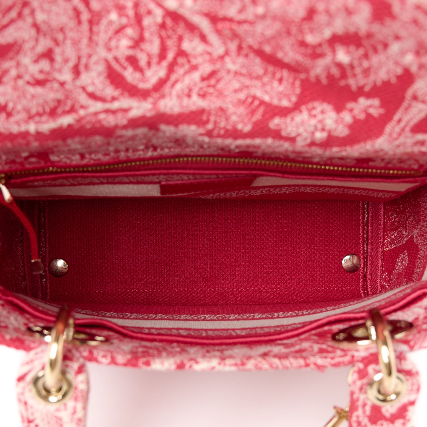 Canvas Toile De Jouy Reverse Embroidered Medium Lady D-Lite Red