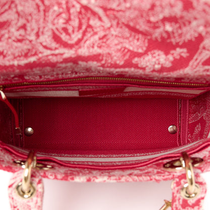 Christian Dior Canvas Toile De Jouy Reverse Embroidered Medium Lady D-Lite Red 5 of 10