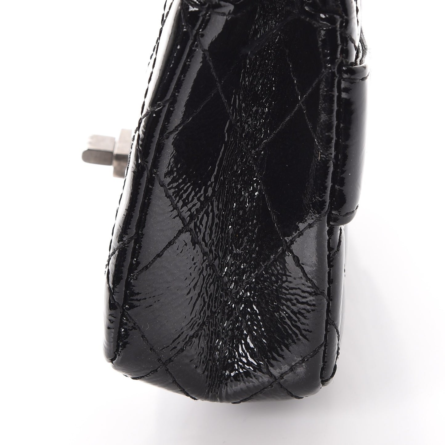 Patent Quilted Reissue Flap Clutch Bag Black