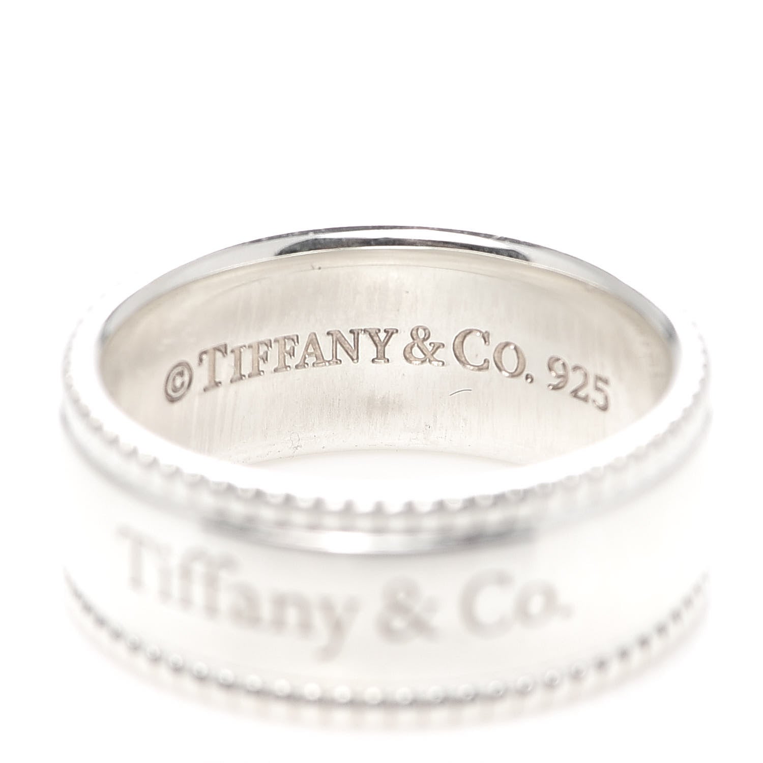 Tiffany Sterling Silver Milgrain Logo Band Ring 54 6.75 4 of 5