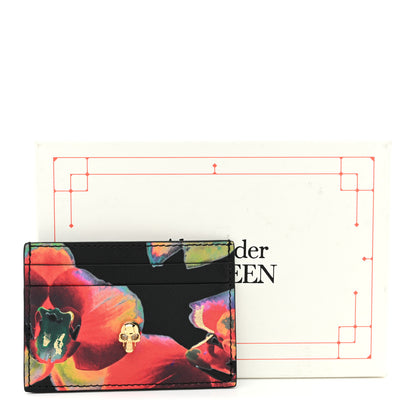 Alexander McQueen Calfskin Flower Printed Skull Card Holder Black Multicolor 8 of 8
