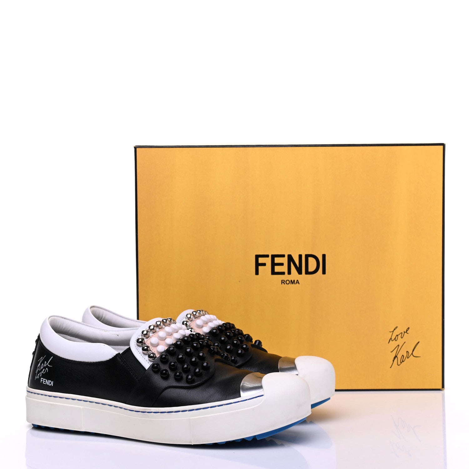 Fendi Calfskin Studded Karlito Slip On Sneaker 36 Black 11 of 24