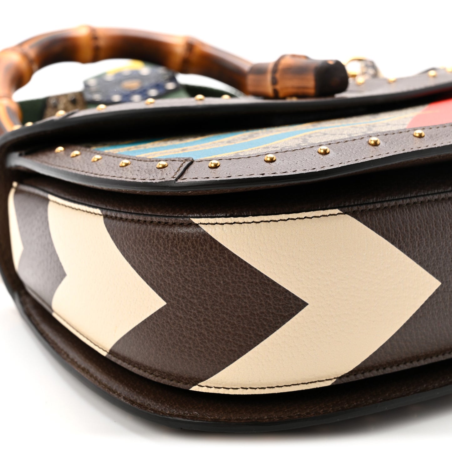 GG Supreme Monogram Studded Calfskin 100 Centennial Geometric Medium Bamboo 1947 Top Handle Bag Beige Ebony Multicolor