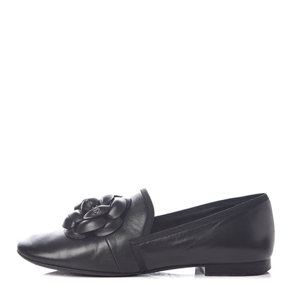 Chanel Lambskin Camellia Moccasin Flats 36.5 Black 1 of 7