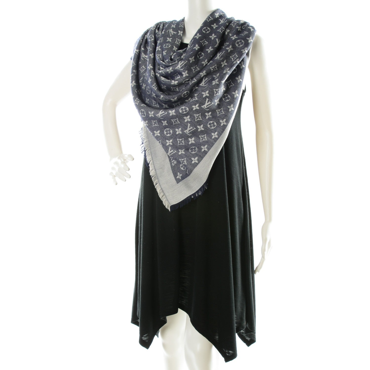 Louis Vuitton Wool Silk Monogram Denim Shawl Blue 2 of 5