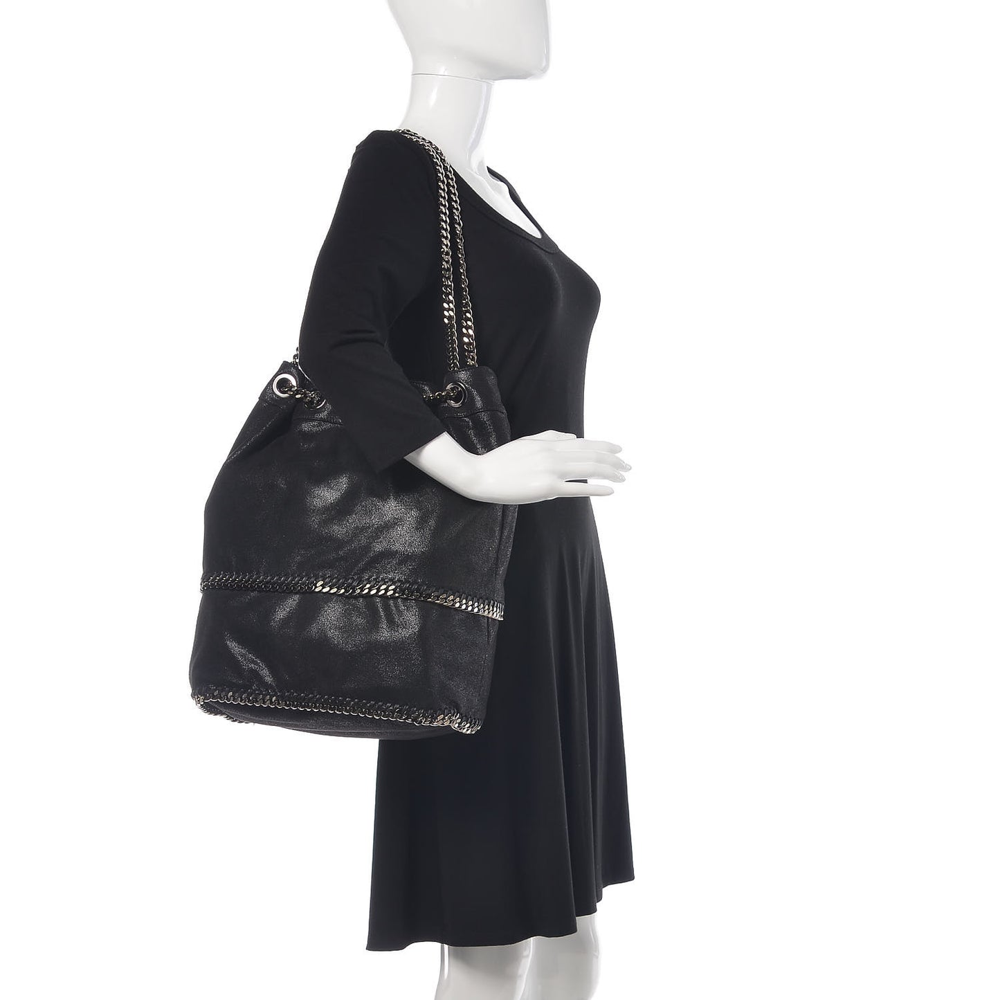 Chamois Shiny Dotted Large Falabella Bucket Bag Ruthenium