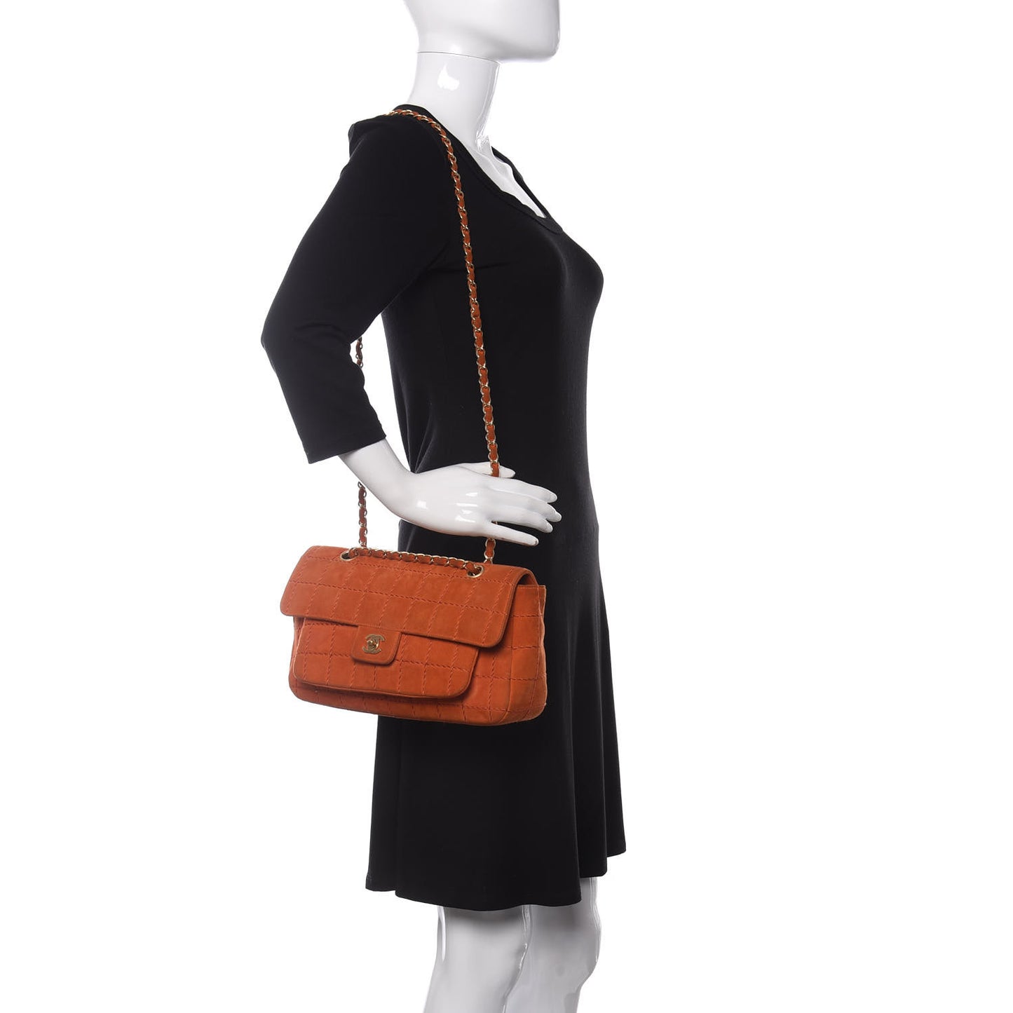 Suede Square Quilted Flap Orange