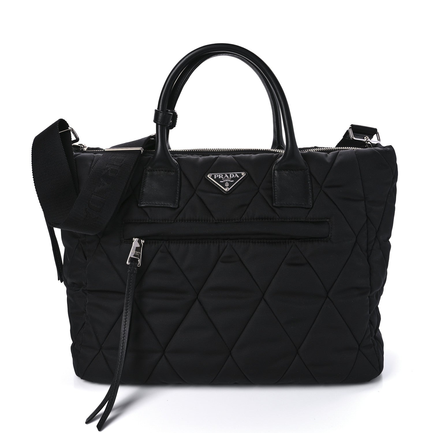Prada Re-Nylon Nappa Triangle Quilted Padded Large Double Handled Zip Tote Black 1 of 9