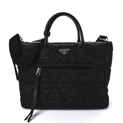 Prada Re-Nylon Nappa Triangle Quilted Padded Large Double Handled Zip Tote Black 1 of 9