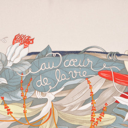 Hermes Silk Au Coeur de la Vie Scarf 90 Mastic Gris Bleuete Rouge 5 of 7