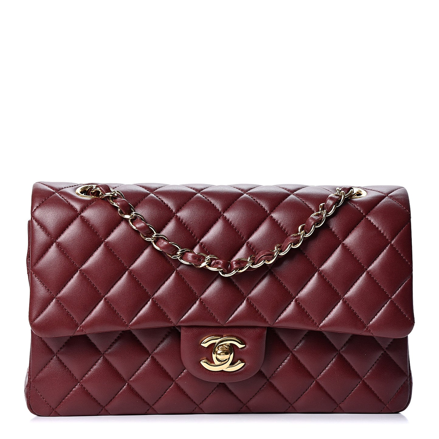 Lambskin Quilted Medium Double Flap Burgundy