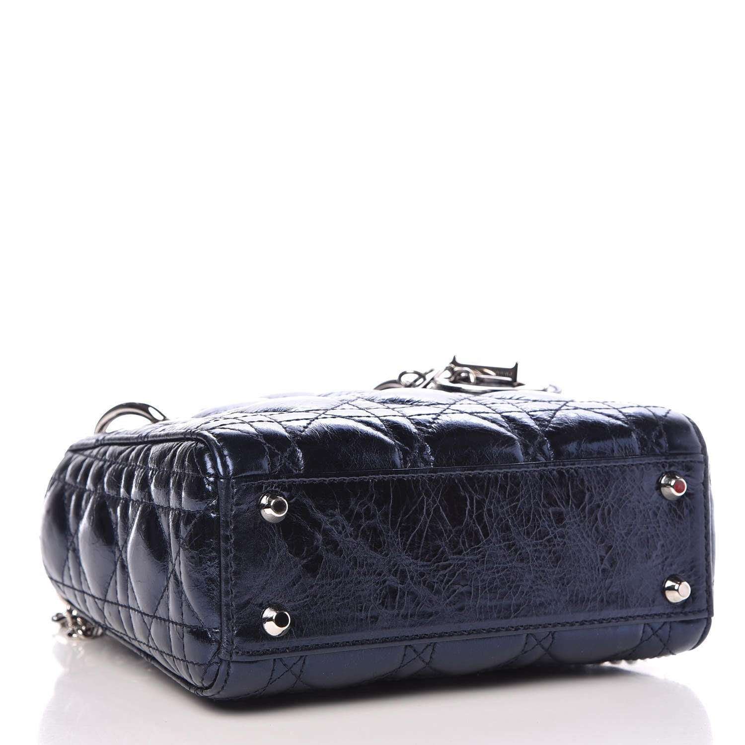Christian Dior Metallic Calfskin Cannage Mini Lady Dior Marine 4 of 7