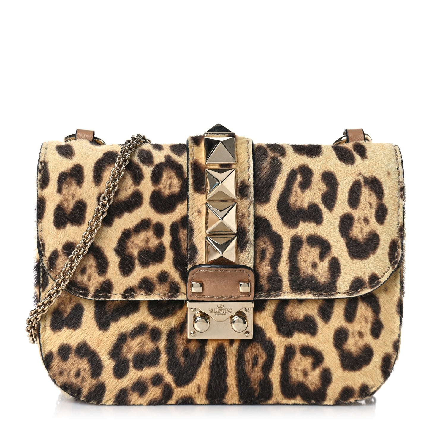 Calf Hair Leopard Print Small Glam Lock Rockstud Flap