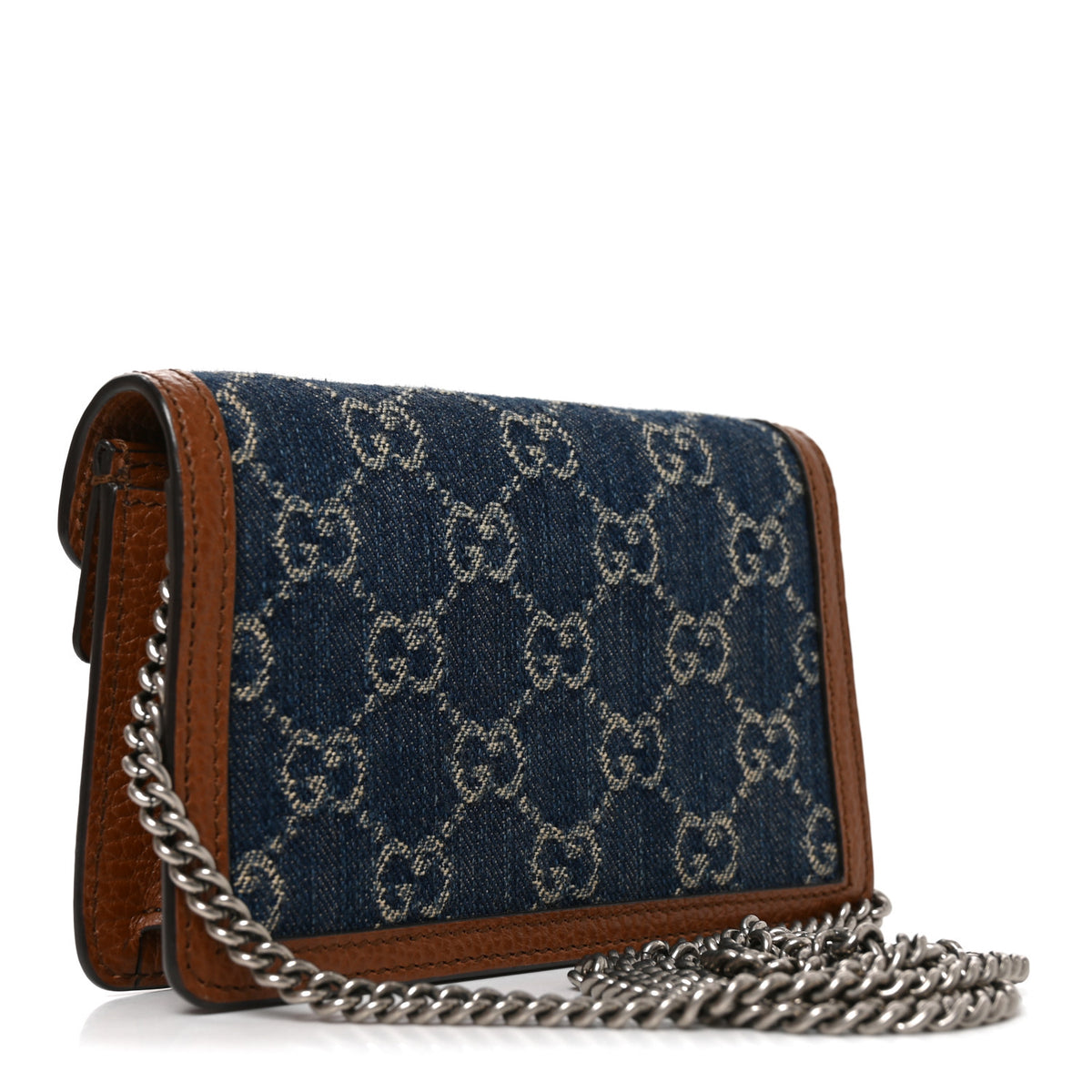 New Denim GG Monogram Dollar Calfskin Enamel Super Mini Dionysus Shoulder Bag Blue Tea Cuir Epilog Electric Blue