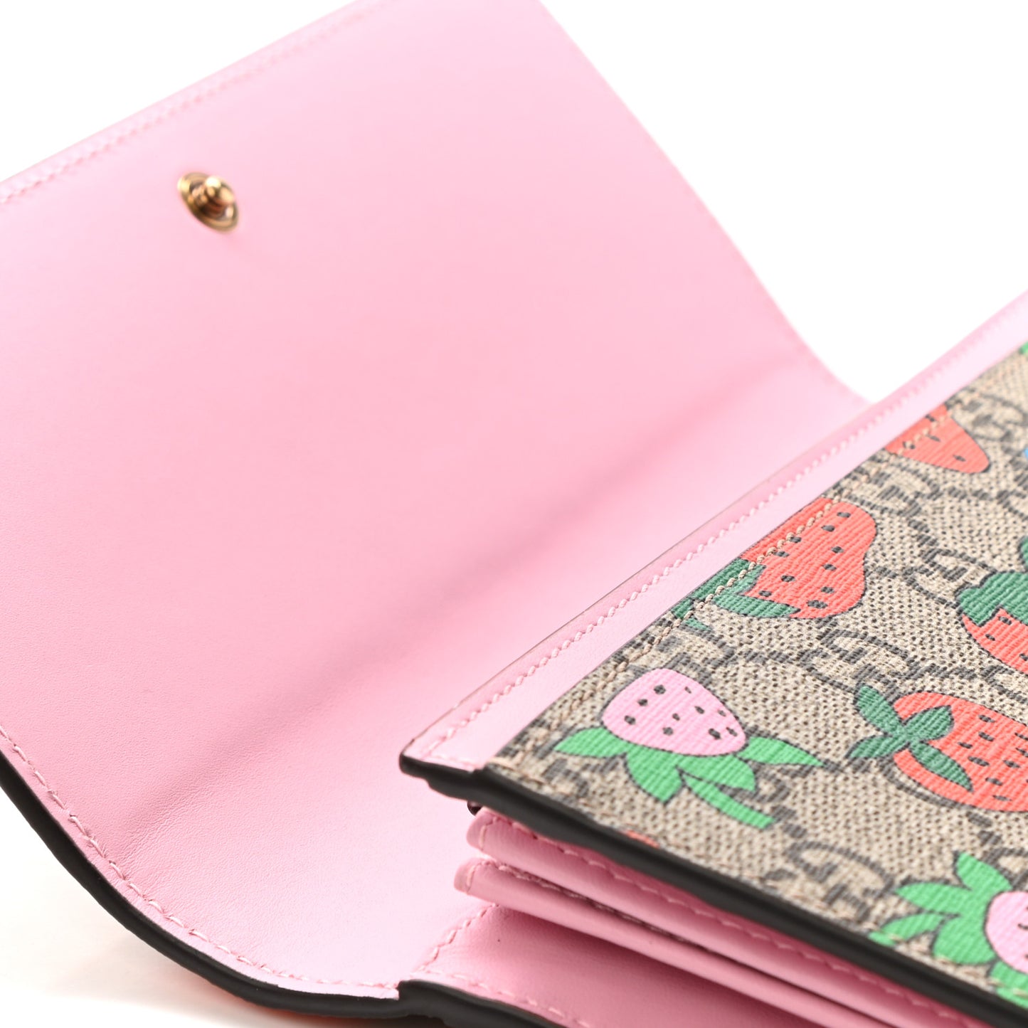 GG Supreme Monogram Strawberry Flap Wallet Light Pink