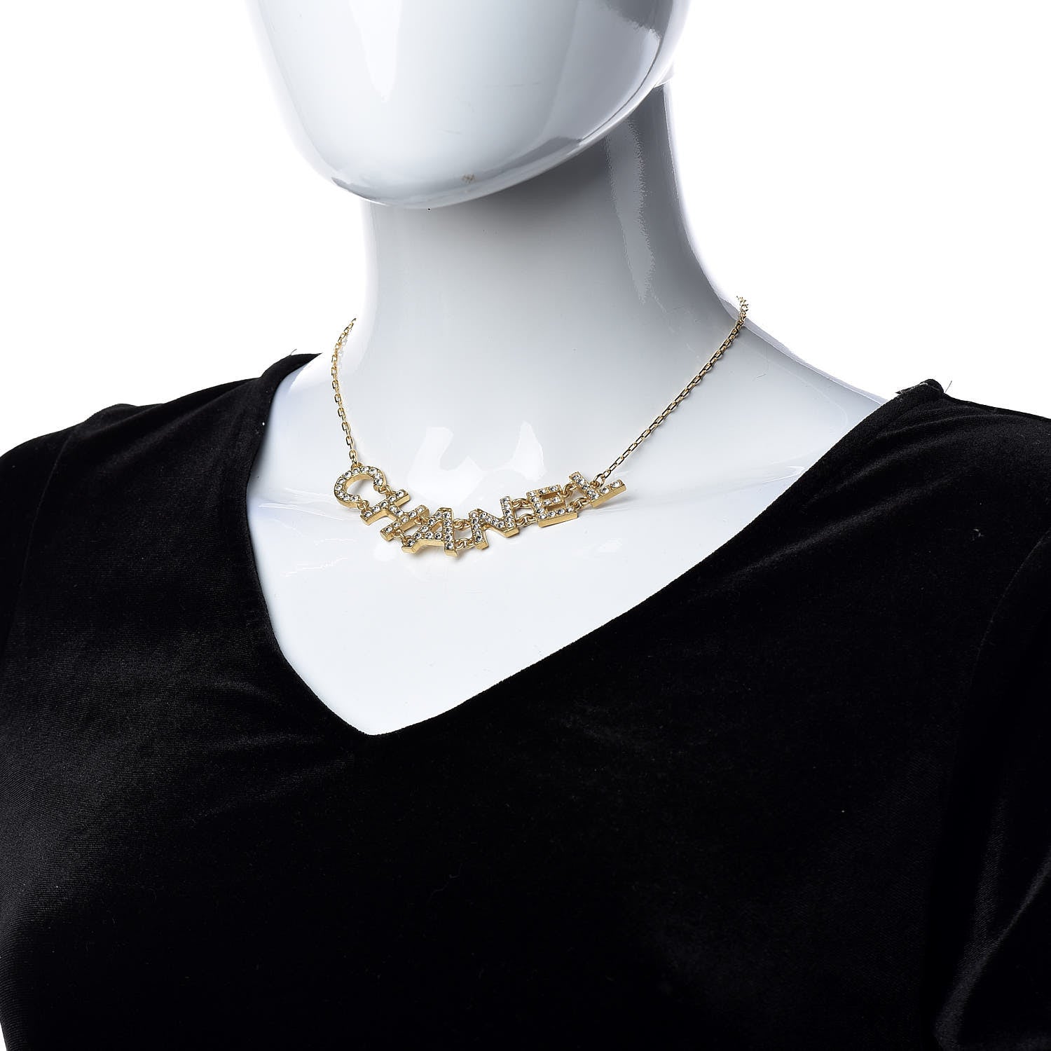 Chanel Metal Crystal 90's Icon Logo Necklace Gold 2 of 6
