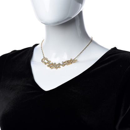Chanel Metal Crystal Logo Necklace Gold 2 of 6