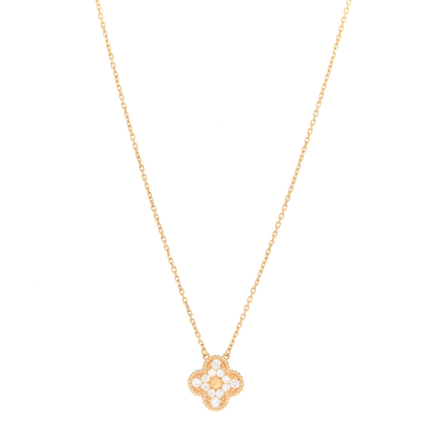 18K Yellow Gold Diamond Vintage Alhambra Pendant Necklace