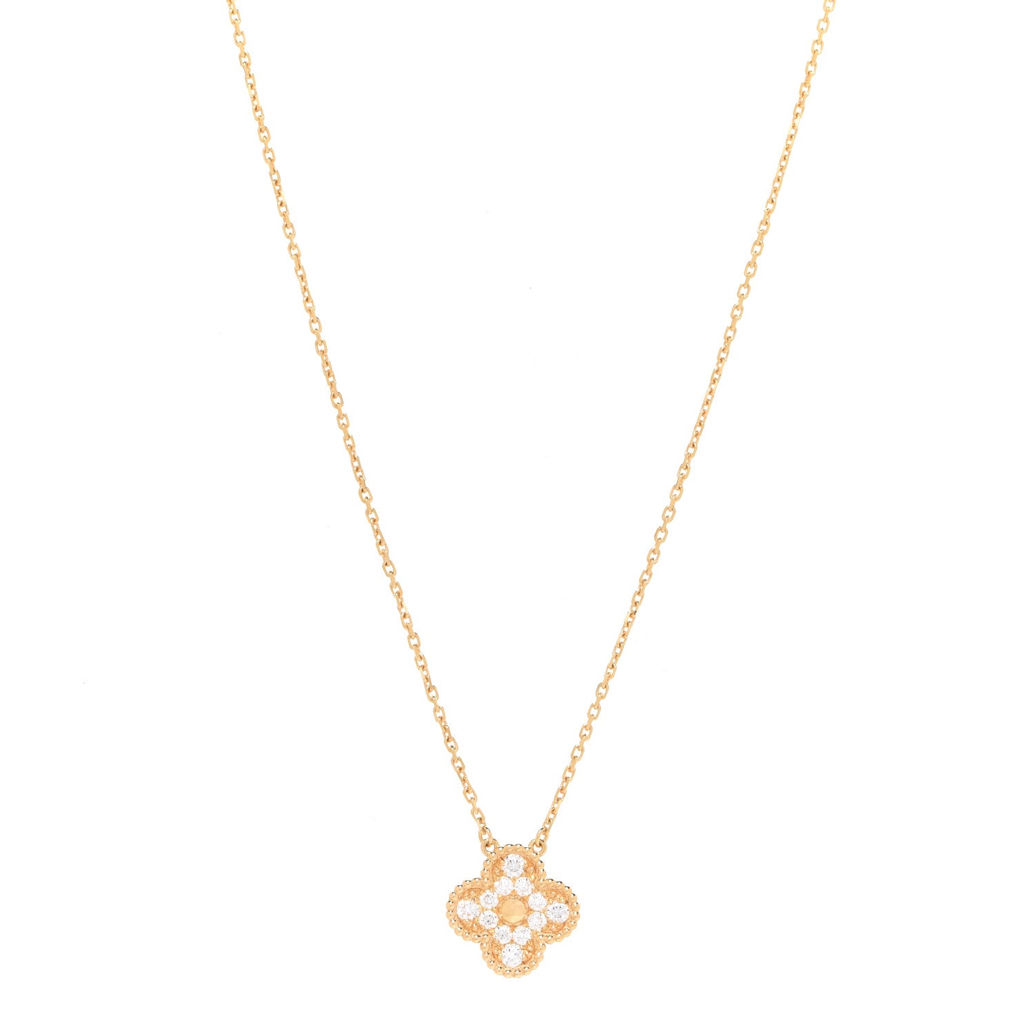 Van Cleef & Arpels 18K Yellow Gold Diamond Vintage Alhambra Pendant Necklace 1 of 6