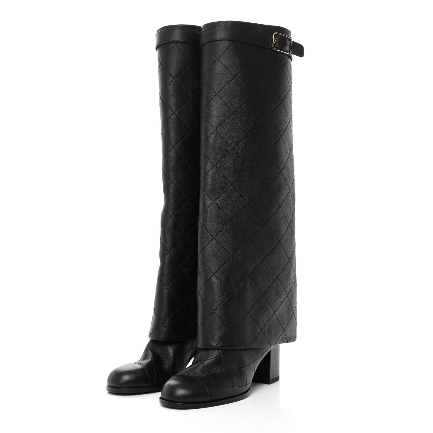 Lambskin Quilted High Boots 36 Black
