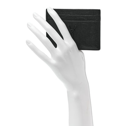 Saint Laurent Calfskin Crocodile Embossed Monogram Credit Card Case Black 2 of 6