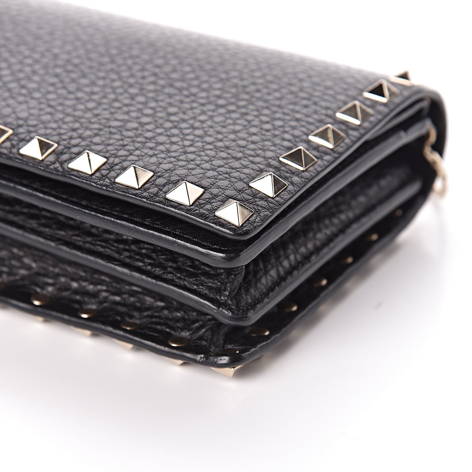 Valentino Garavani Pebbled Calfskin Rockstud Wallet on Chain Black 6 of 10
