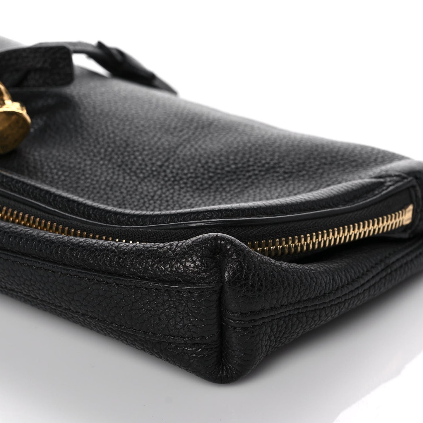 Grainy Calfskin Padlock Skull Clutch Black