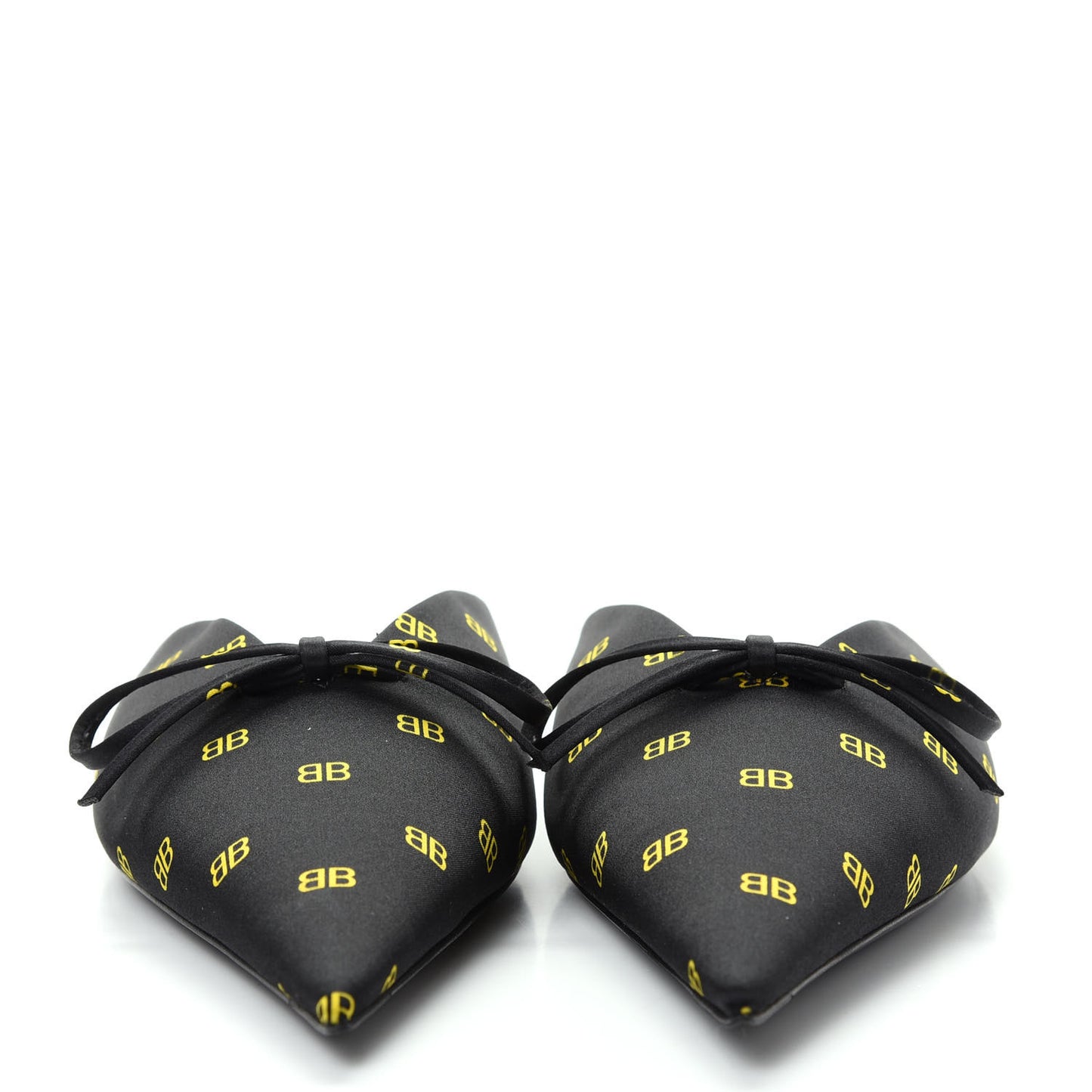 Crepe Satin BB Printed Pointy Toe Knife Flat Mules 37 Black Yellow Fluo