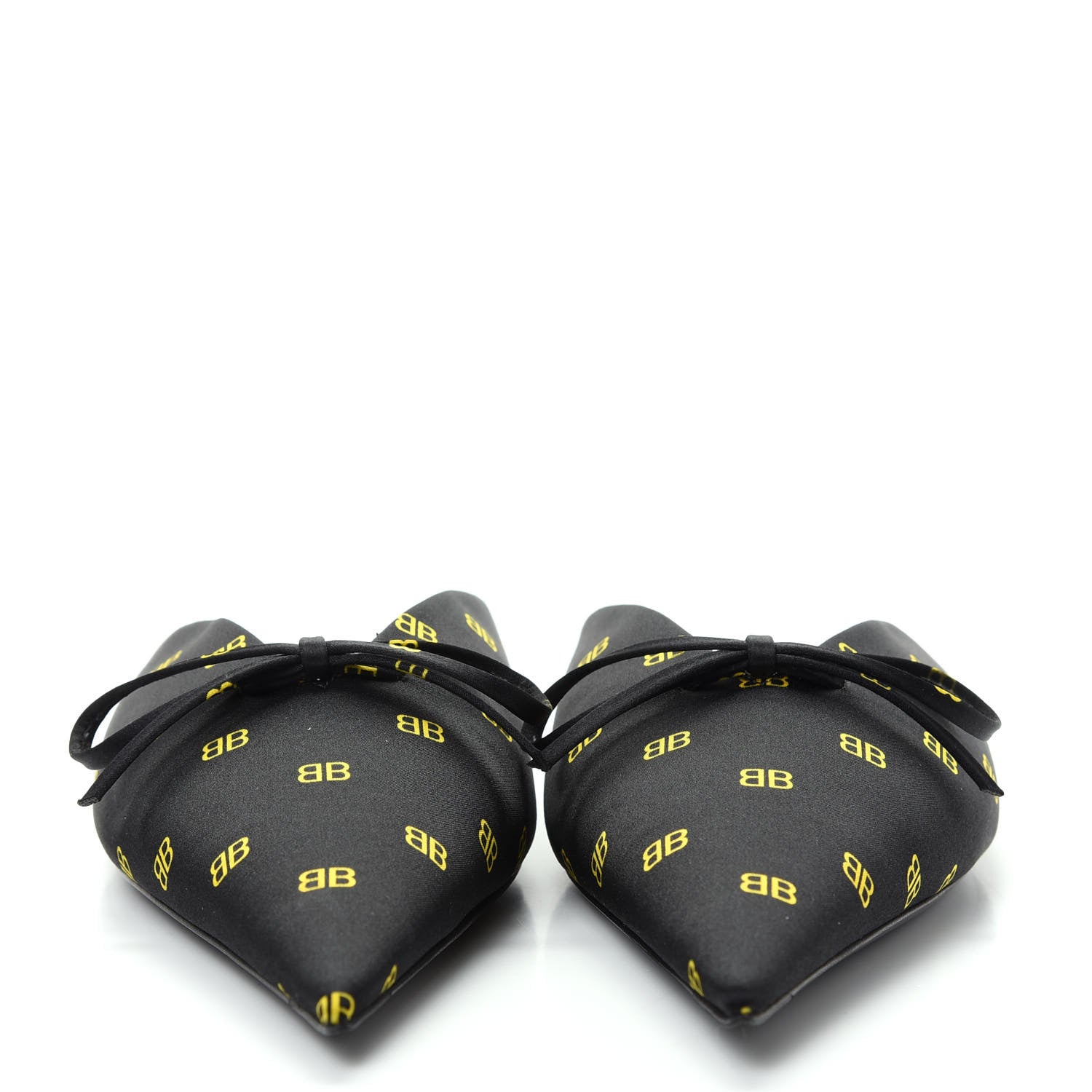 Balenciaga Crepe Satin BB Printed Pointy Toe Knife Flat Mules 37 Black Yellow Fluo 2 of 10
