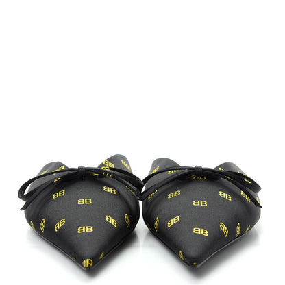 Balenciaga Crepe Satin BB Printed Pointy Toe Knife Flat Mules 37 Black Yellow Fluo 2 of 10