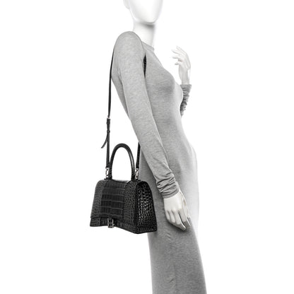 Balenciaga Shiny Calfskin Crocodile Embossed Medium Hourglass Top Handle Bag Dark Grey 2 of 10