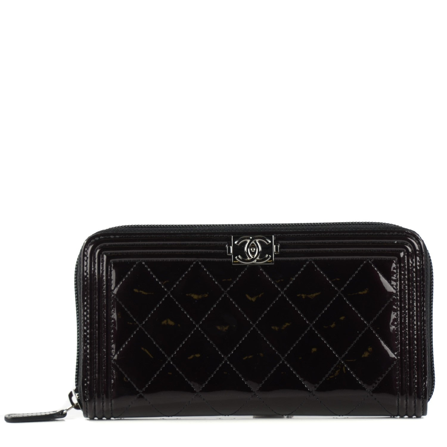Chanel Patent Quilted Boy Zip Around Wallet Black 1 of 8