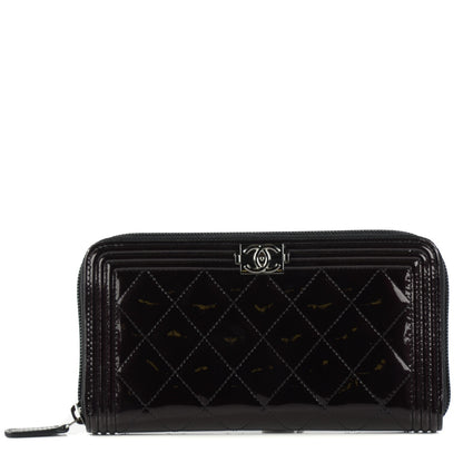Chanel Patent Quilted Boy Zip Around Wallet Black 1 of 8