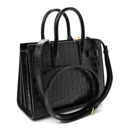 Saint Laurent Calfskin Crocodile Embossed Nano Sac De Jour Black 3 of 10