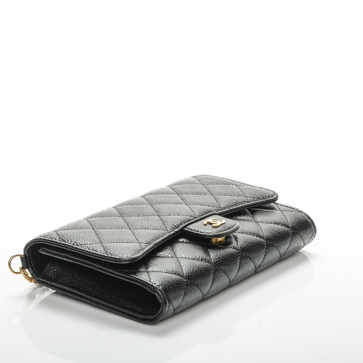 Caviar Quilted Wallet on Removable Chain Black