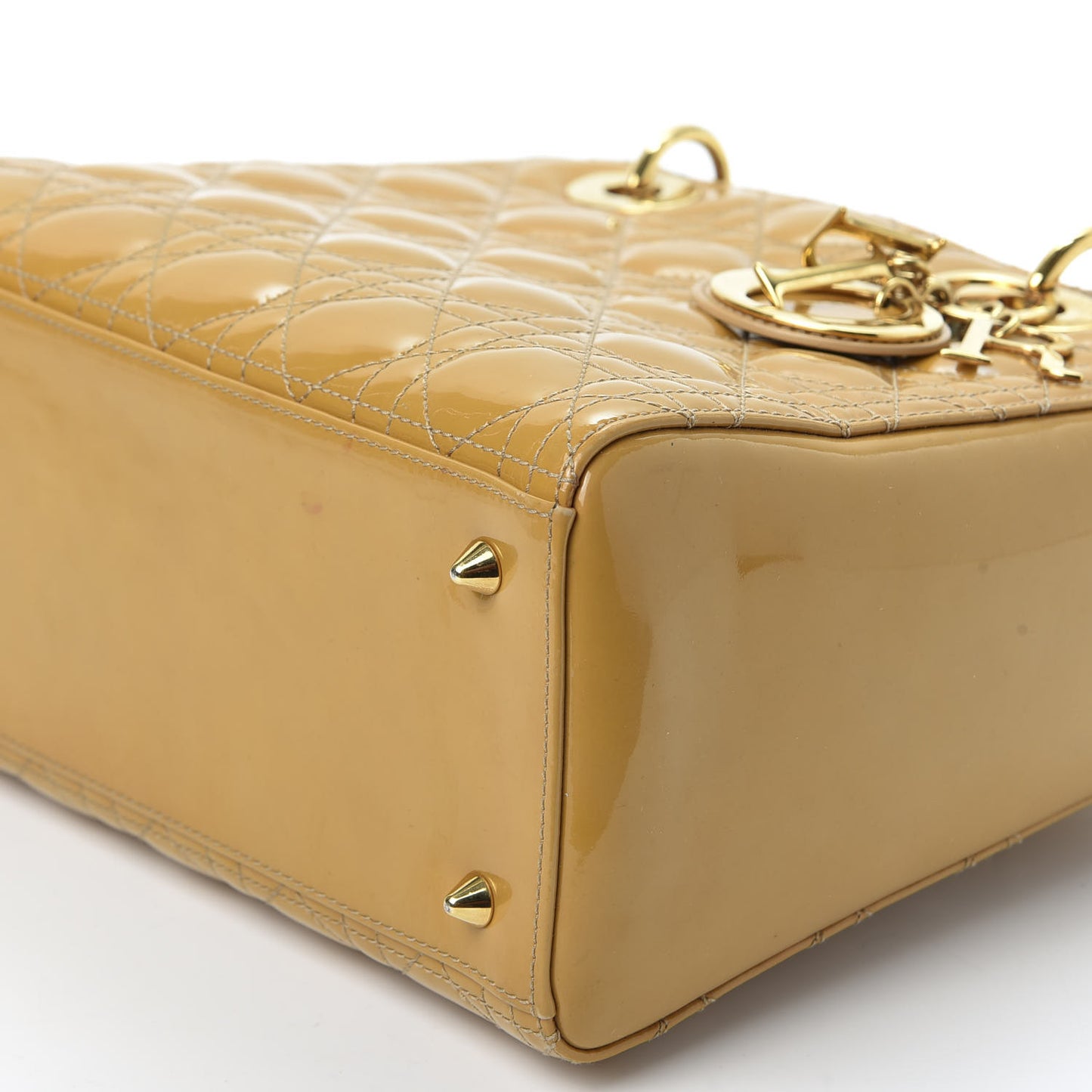 Metallic Patent Cannage Medium Lady Dior Yellow