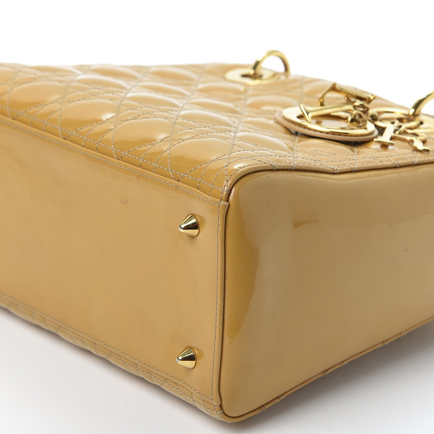 Christian Dior Metallic Patent Cannage Medium Lady Dior Yellow 6 of 15